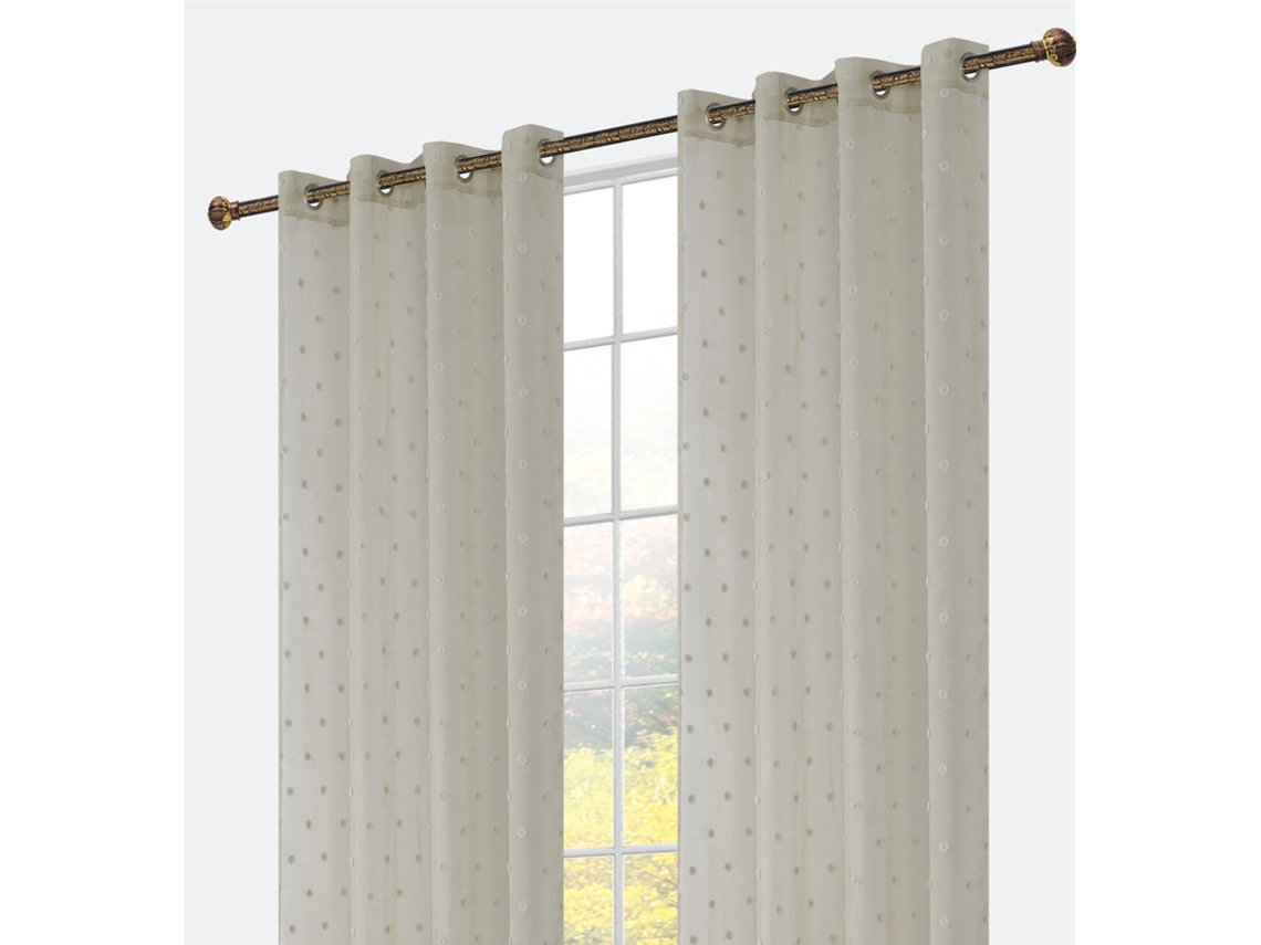 Cortina bordada con flores de algodón 140 x 260 cm Marrón claro - Individual