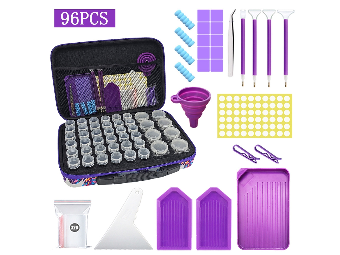 Caja de almacenamiento de cuentas para joyería y pintura de diamantes Digitallab de 96 piezas (44 ranuras con herramientas)