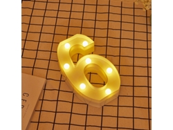 Letra LED 6 Número Iluminado con Luz Blanca Cálida, Altura 22cm, Funcionamiento a Pilas 2*AA