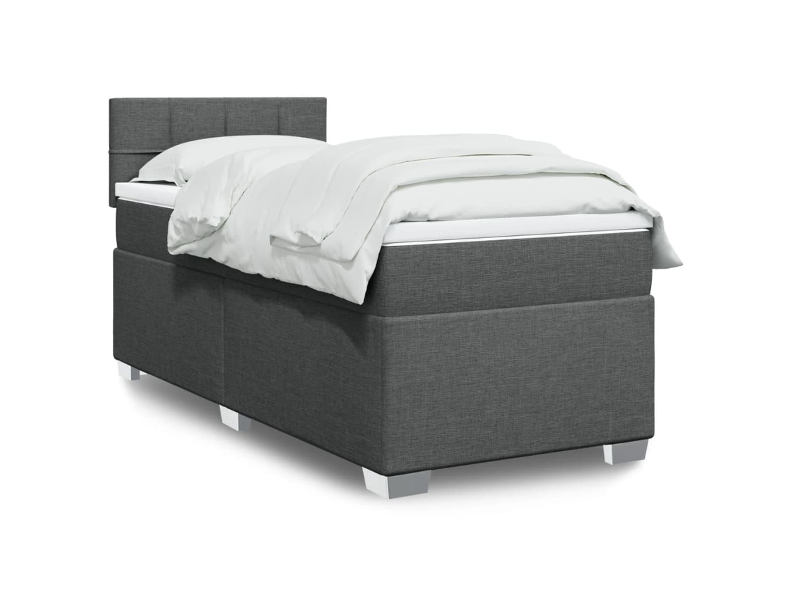 Cama Box Spring Con Colchón Tela Gris Oscuro 100x200 Cm