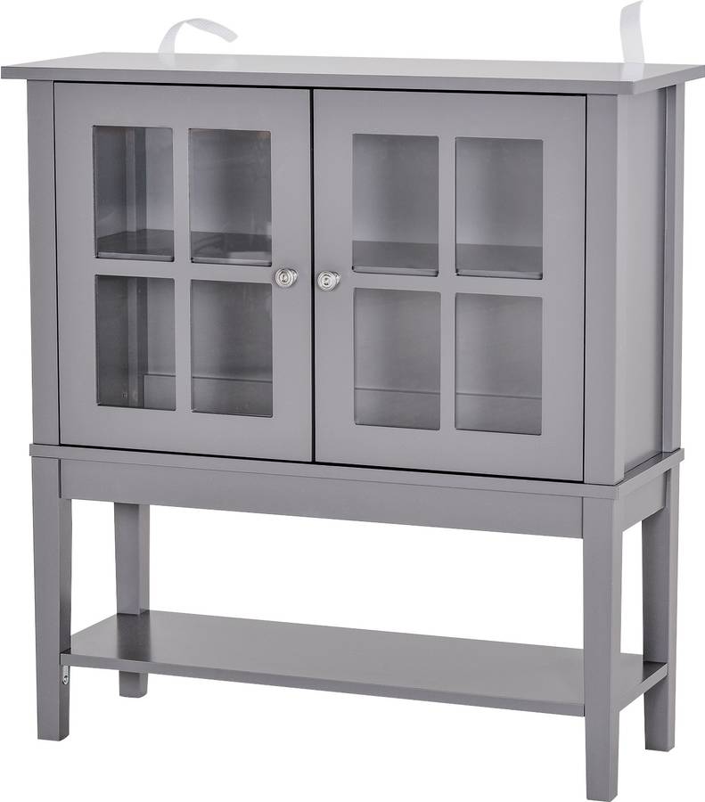 Homcom Armario Auxiliar interior para cocina aparador de almacenamiento estilo vitrina multifuncional con estant puerta vidrio color gris mueble 80x28x84cm oscuro 80x28x84 y