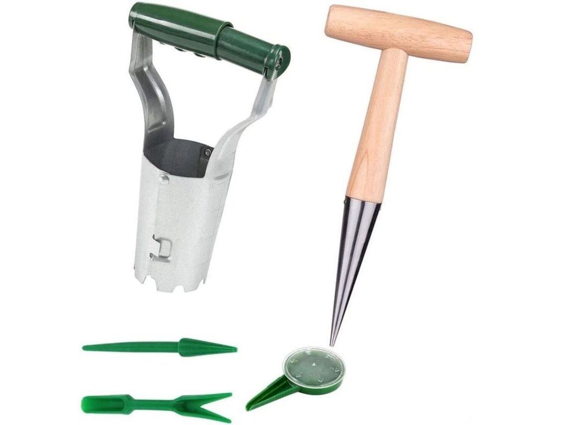 2026-linjou Plantador Automático De Bulbos Con Mango De Madera Y Escala De Profundidad 5 Piezas
