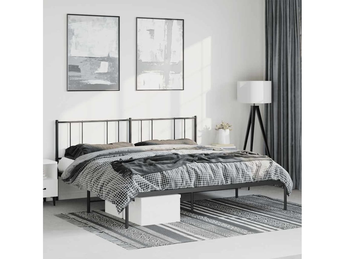 Estructura Cama Sin Colchón Con Cabecero Metal Negro 183x213 Cm