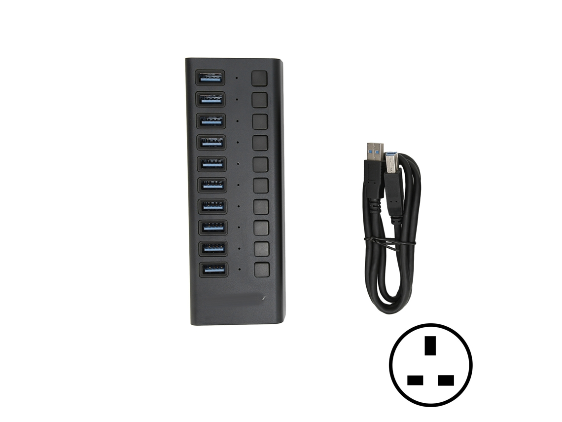 Conmutador Independiente De Estación De Acoplamiento De 10 Puertos Hub Usb3.0 Con Transmisión Rápida Uk Negro