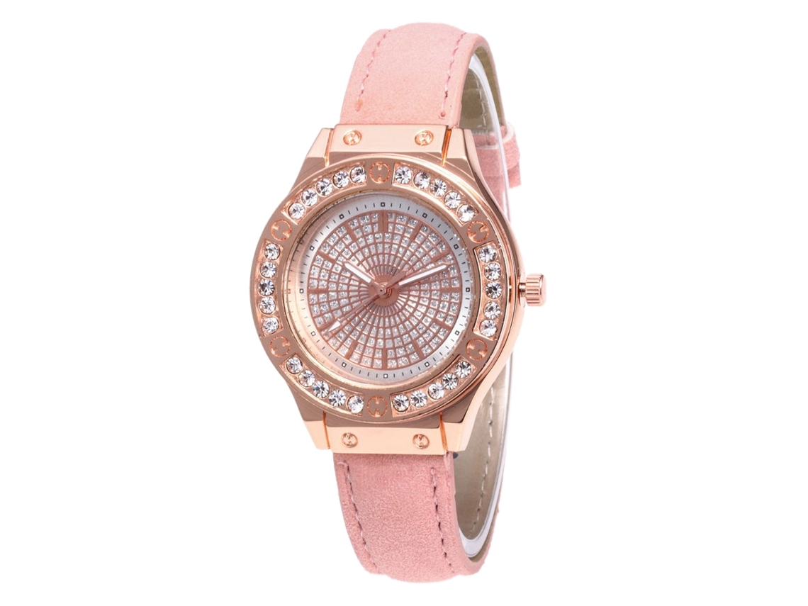 Reloj De Pulsera De Cuarzo Para Mujer Zhoulianfa Con Correa De Piel Sintética Rosa Y Diamantes De Imitación.
