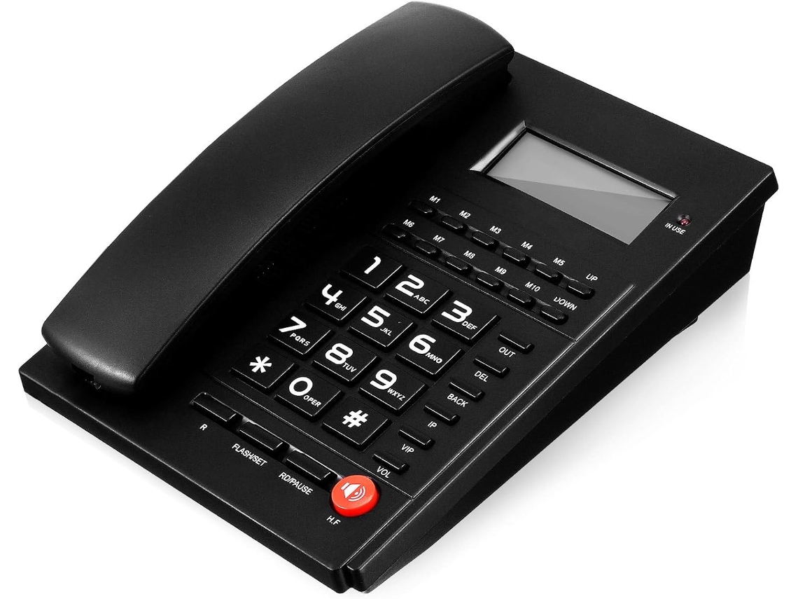 Teléfono Fijo Alámbrico A Grosses Teclas Negro En Abs Pantalla Del Llamante Y Función Appel
