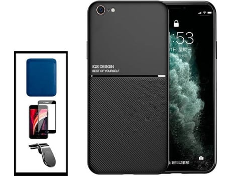 Kit Carcasa Magnética Anti Choque + Cartera + Protector de Pantalla iPhone SE 2022 G4M Negro