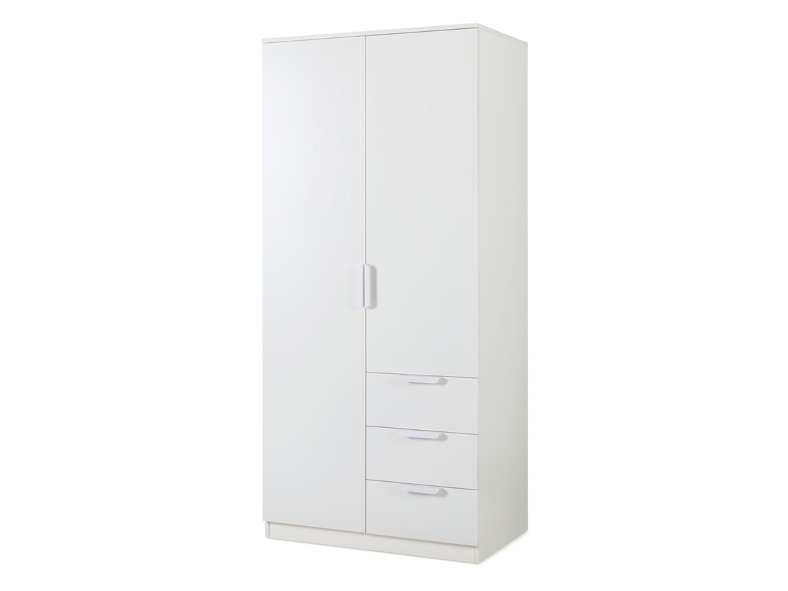 Armario Eiselfing MDF 176x80x52 Cm Blanco [EN.CASA] (2 Puertas, 1 Perchero, 4 Compartimentos, 3 Cajones)