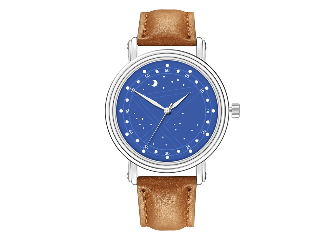 Reloj De Pulsera De Moda Para Hombre Con Correa De Pu, Esfera Redonda Y Movimiento De Cuarzo Analógico (marrón Claro Y Azul).