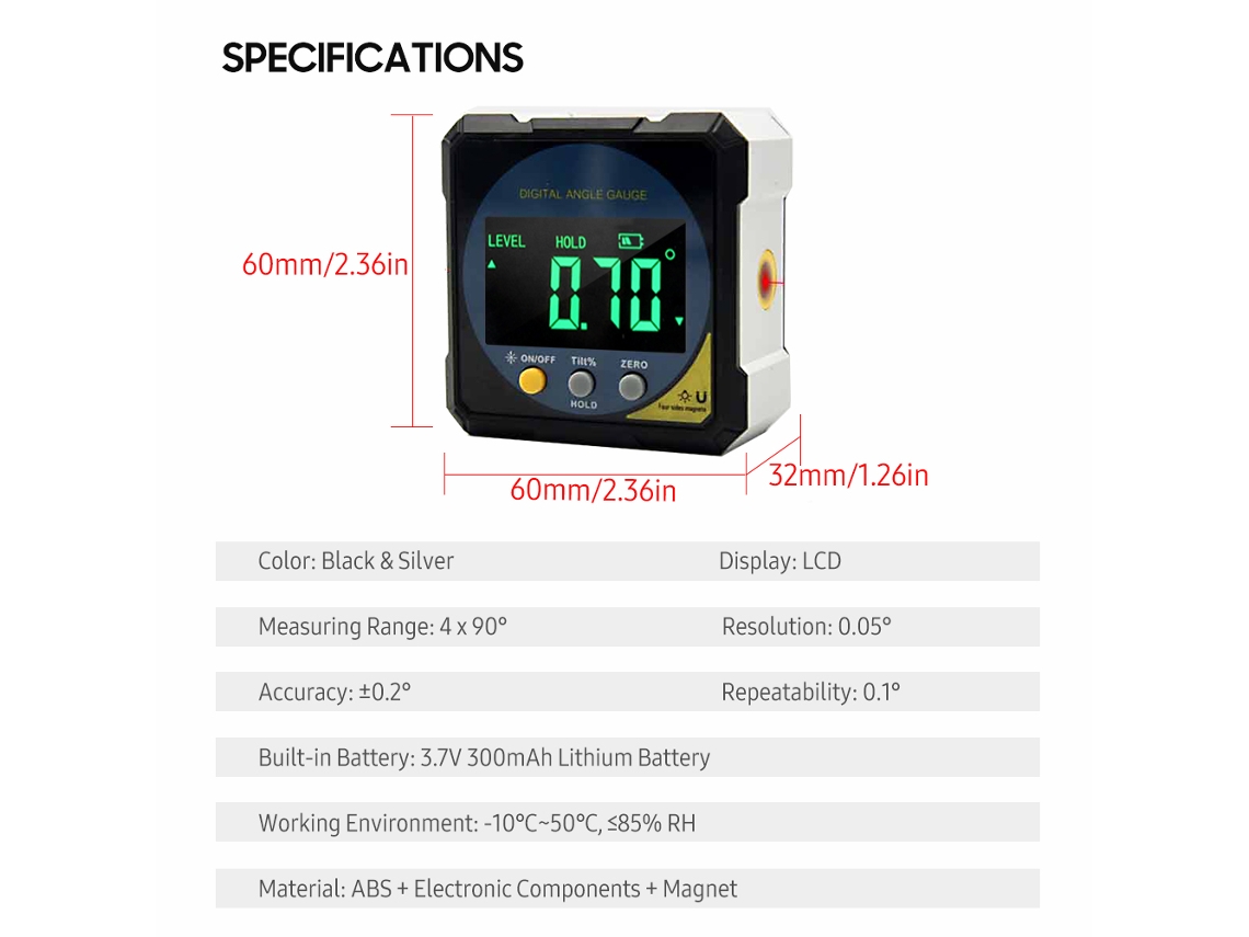 Inclinómetro Digital Láser Magnético De 4x90° Con Nivel Eléctrico, Medidor De Ángulo Preciso Para Carpintería, Construcción Y Mecánica.