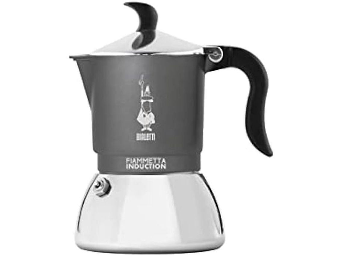 Cafetera de Inducción Bialetti Fiammetta, 2 Tazas, Adecuada para Todos los Calentadores, Diseño Elegante, Gris (100 ml)