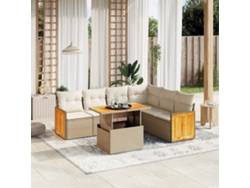 Conjunto de 7 sofás de jardín con cojines de mimbre beige de Dkd Home Decor