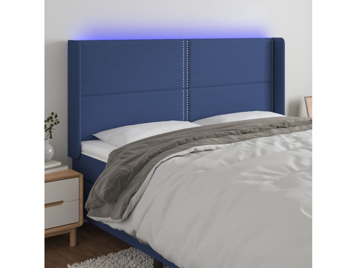 Cabecero Con Led De Tela Azul 203x16x118/128 Cm