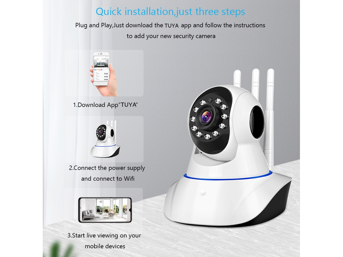 Cámara De Seguridad Hogar Inalámbrica Wifi Ptz 1080p 2mp Con Visión Nocturna Audio Bidireccional Detección Movimiento Monitor Bebé