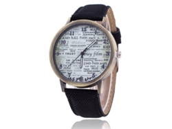 Reloj Unisex Informal De Cuarzo Con Correa Vaquera Y Esfera Analógica Negra.
