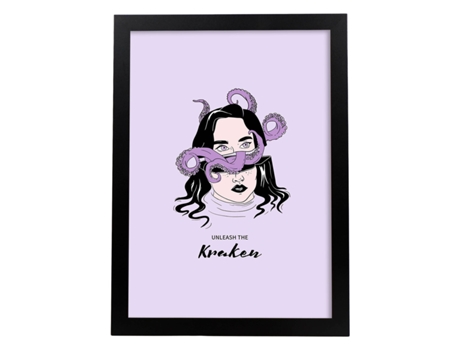 Póster NACNIC Libera Al Kraken con Ilustraciones Artísticas de Cabezas de Mujer.