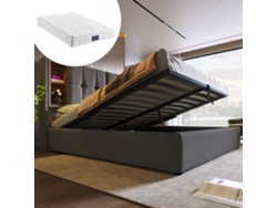Cama 160x200 Cm De Algodón Con Almacenamiento Hidráulico, Carga Inalámbrica Usb-c, Cajones Integrados Y Colchón Incluido, Gris