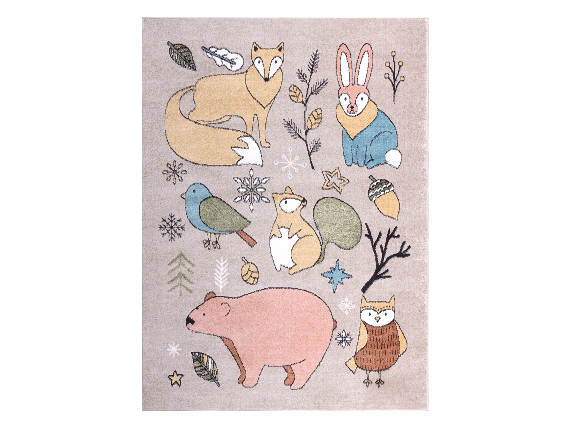 Alfombra Fun Forester Para Niños, Animales, Bosque Beige (80 x 150 cm)