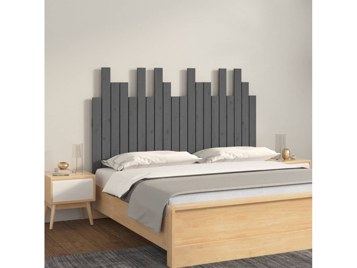 Cabecero De Cama De Pared Madera Maciza Pino Gris 127,5x3x80 Cm