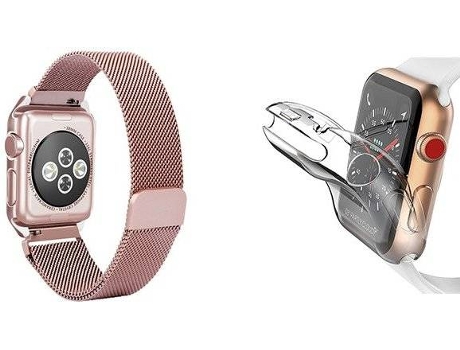 Kit Correa Acero Stainless, y Funda 360° APPLE Watch Series 7 - 45mm PHONECARE Rosa Transparente
