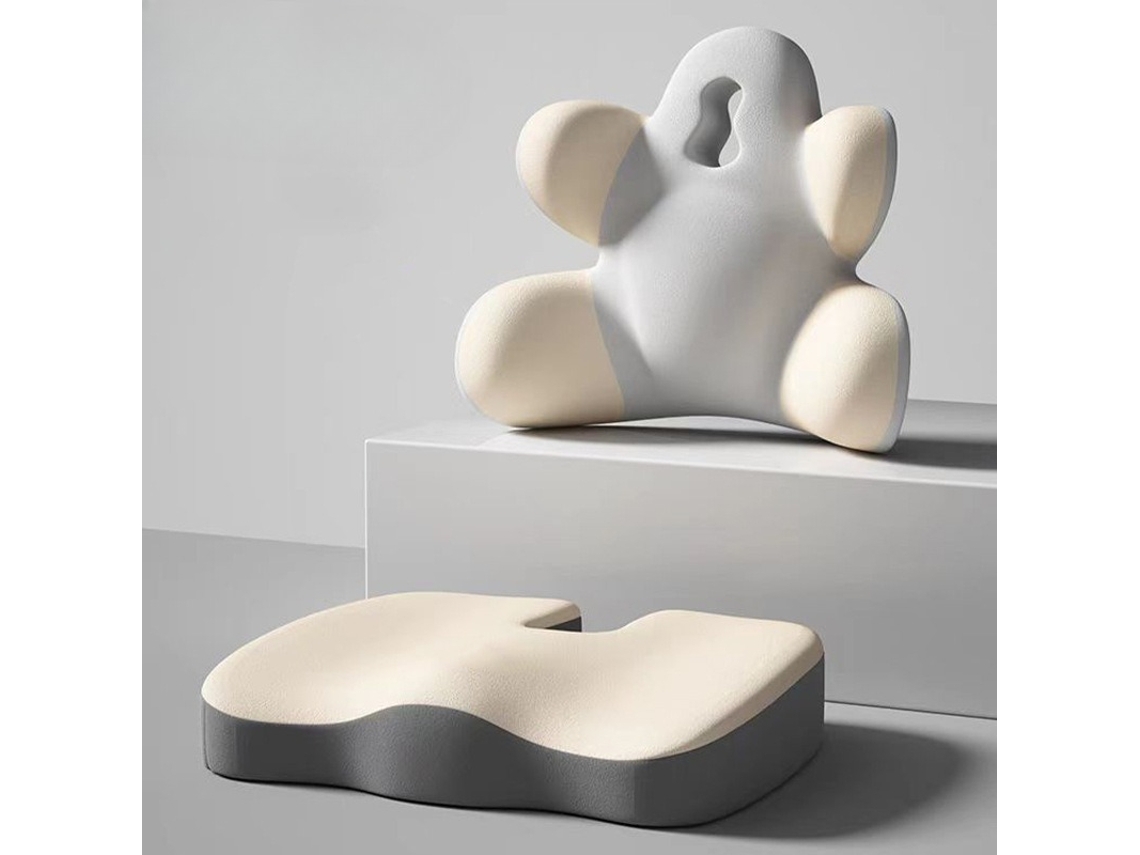 Almohada Ergonómica De Apoyo Lumbar Con Cojín De Espuma Viscoelástica, Beige Y Gris Gertiz