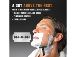 Aparelho de barbear manual de lâmina dupla para homem, modelo 2026, com cabo longo e 10 lâminas de aço inoxidável.