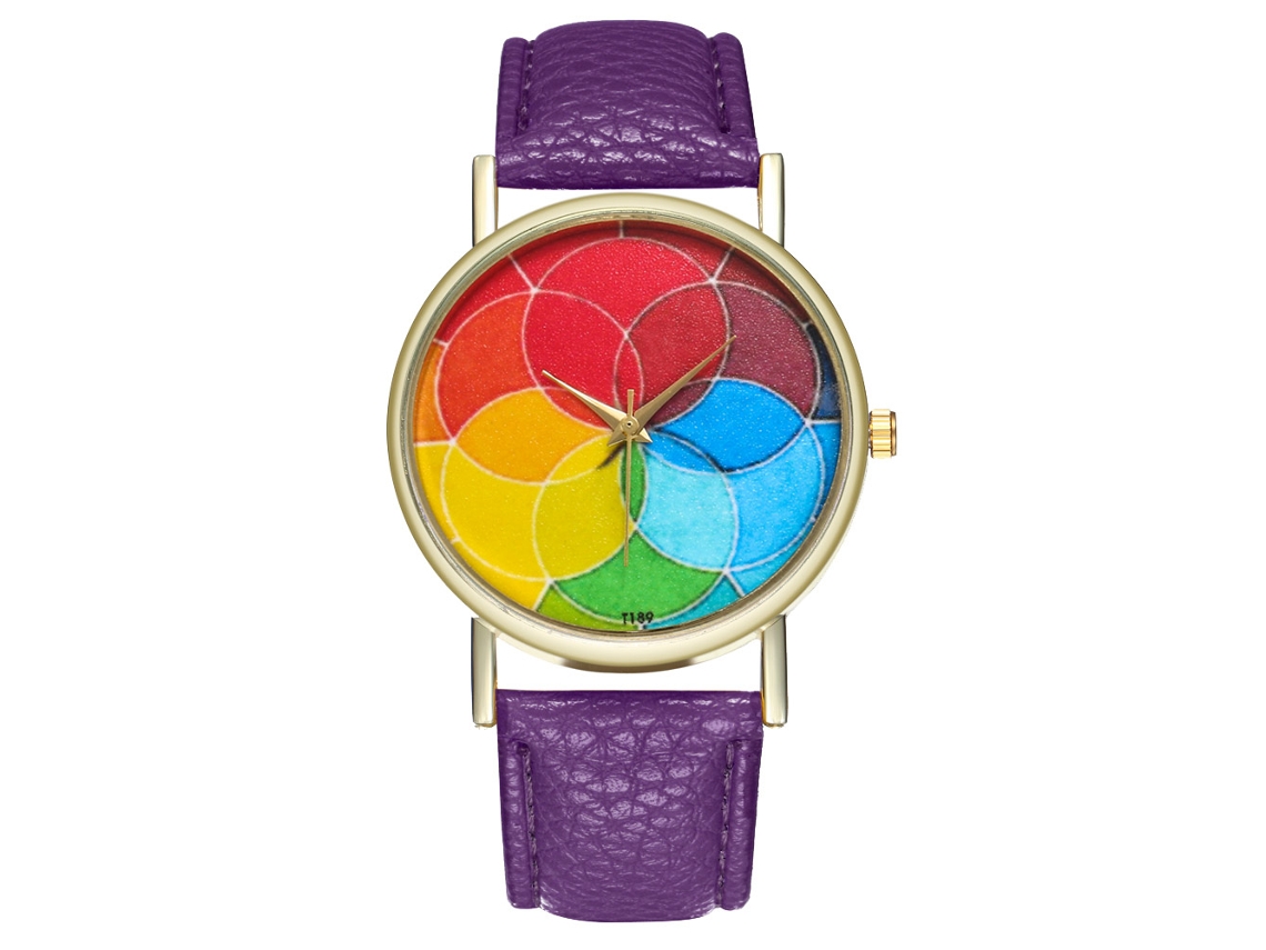 Reloj Casual De Moda Unisex Cuarzo Con Correa De Cuero Morado