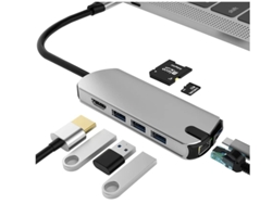 Hub USB C Adaptador USB C 8 en 1 con Gigabit Rj45 Ethernet 3 USB 3.0 4K Hdmi 100W Lector de tarjetas Pd y Sd/Tf Gris YIZHOOD