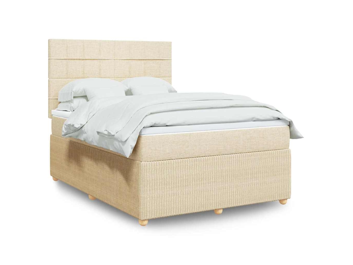 Cama Box Spring Con Colchón Tela Color Crema 160x200 Cm