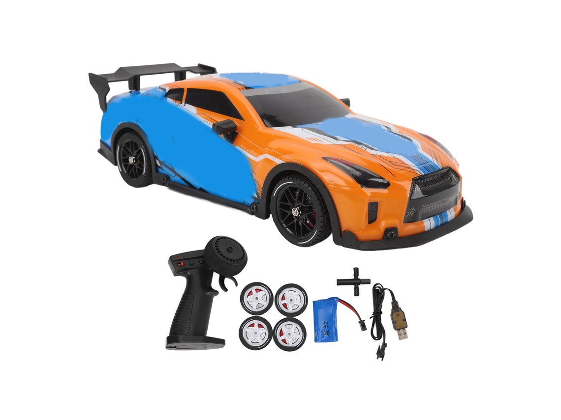 Coche Teledirigido 4x4 A Escala 1:16 Con Luces Led, Alta Velocidad, Para Niños, Color Naranja Y Azul.
