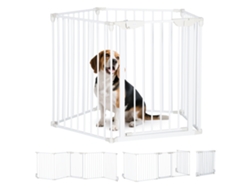 Barrera de seguridad para mascotas, 5 paneles, plegable, 300 cm, con bloqueo para escaleras, color blanco.