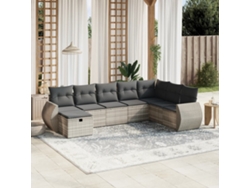 Conjunto de sofá de jardín de 8 piezas con cojines de mimbre gris claro DKD Home Decor