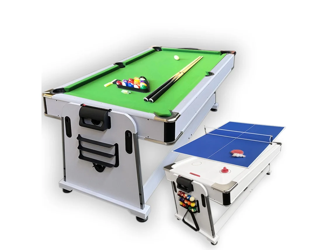 Mesa de Billar 7 Pies Multijuego Verde Air Hockey + Ping Pong - Stark White