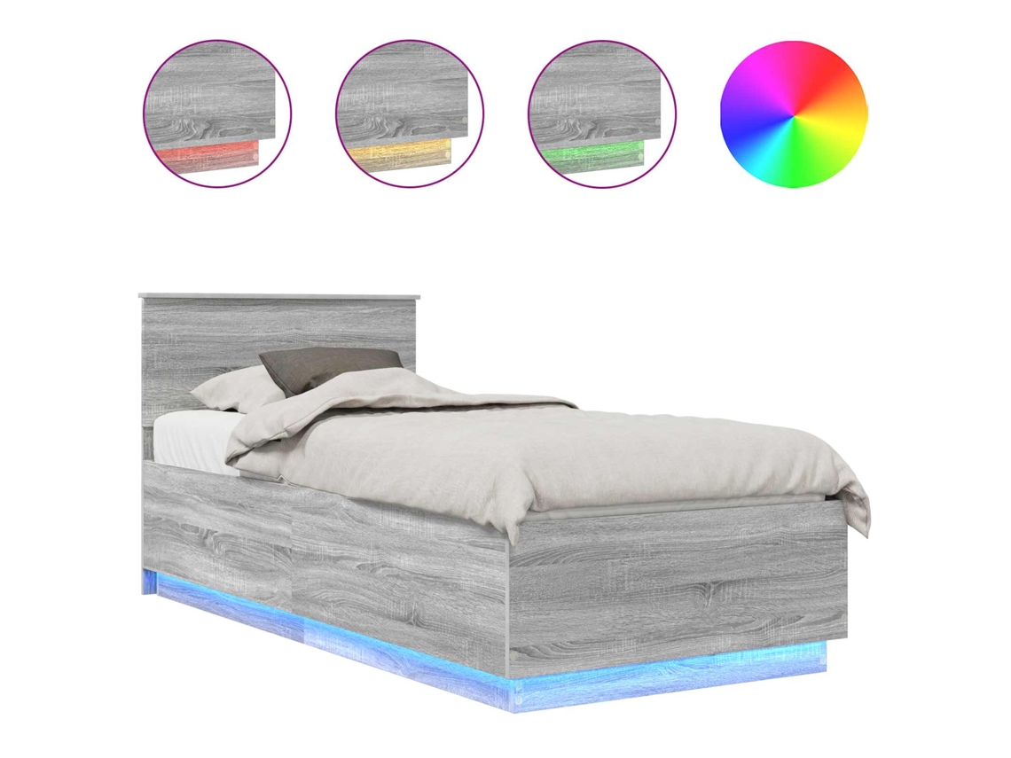 Maison Exclusive - Estructura De Cama Con Tiras Led Gris Sonoma 100 X 200 Cm