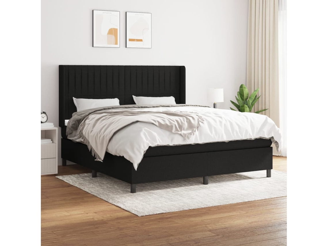 Cama Box Spring Con Colchón Tela Negro 180x200 Cm