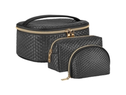 2026-kit De Bolsas De Maquillaje Para Mujer 3 Piezas, Capacidad Grande, Impermeable, Cuero Pu, Negro