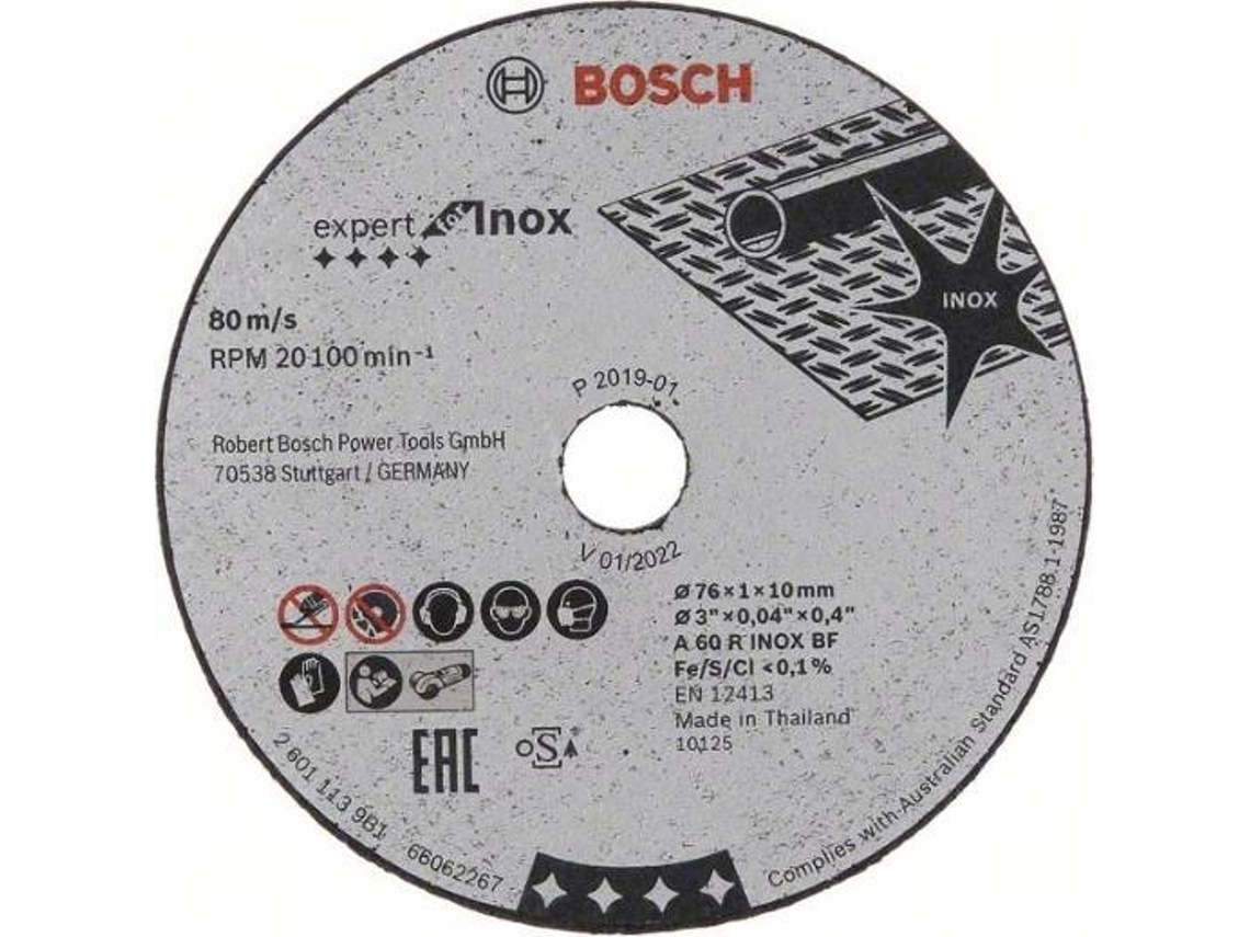 Disco Abrasivo BOSCH Expert para Inox - 76x1x10 mm - 5 Un A 60 R Inox Bf; 76 mm; 1 mm; 10 mm