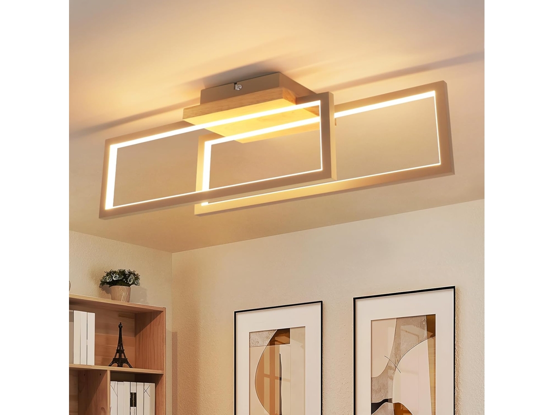 Lámpara De Techo Led Rectangular Moderna De 24 W Con Acabado En Madera, Para Salón, Cocina, Dormitorio Y Pasillo, Blanco Cálido 3000 K, 48 Cm