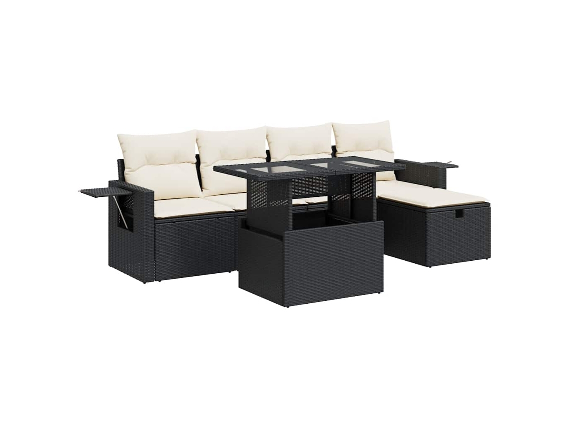 Maison Exclusive - Set De Sofás De Jardín 6 Piezas Y Cojines Ratán Sintético Negro