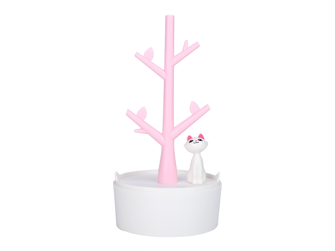 JILLIOPER Soporte de Almacenamiento para Joyas con Diseño de Árbol y Gato de Dibujos Animados - Portacollares y Pendientes, Organizador (Rosa)