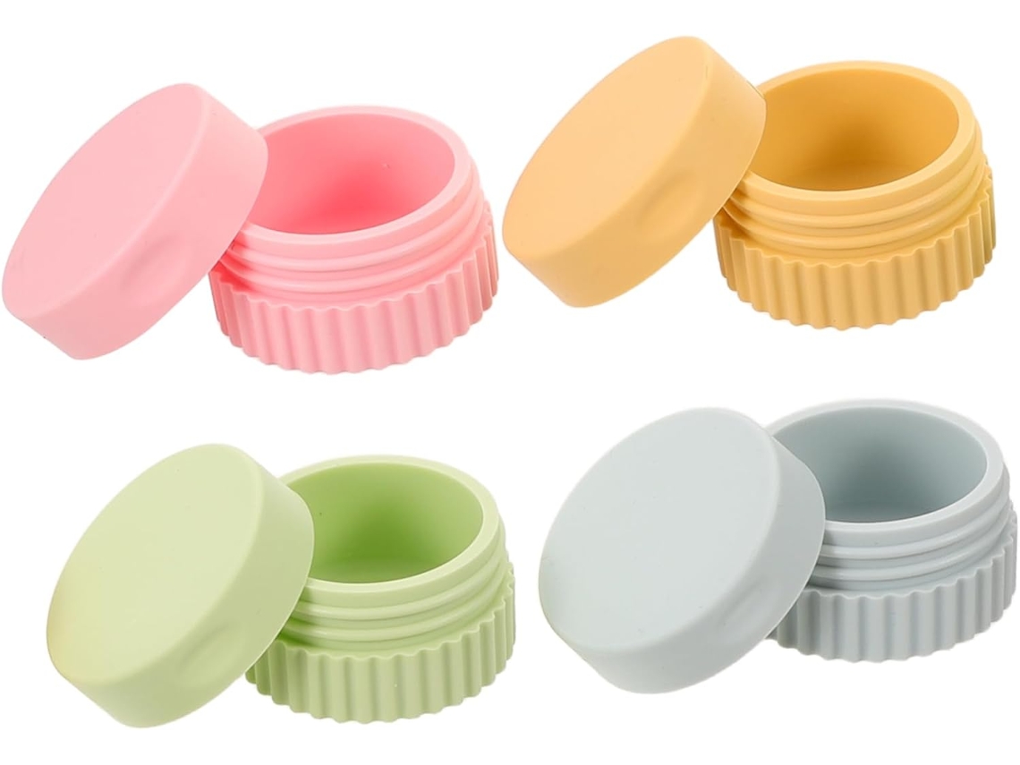De 4 Potes De Silicone À Prova De Vazamentos Para Creme, Ideais Para Viagens - Recipientes Compactos Com Tampas.