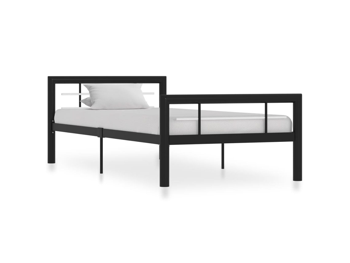 Estructura De Cama Sin Colchón Metal Blanco Y Negro 100x200 Cm