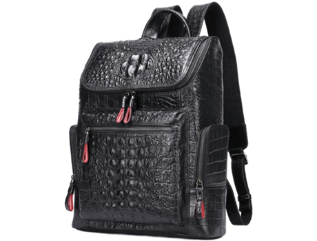 Mochila para computadora portátil de cuero real Mochila de viaje de moda para hombres, Mochila para hombres-1269 Negro (Cocodrilo)