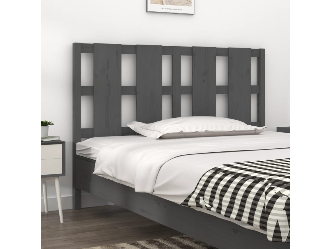 Cabecero De Cama Madera Maciza De Pino Gris 145,5x4x100 Cm