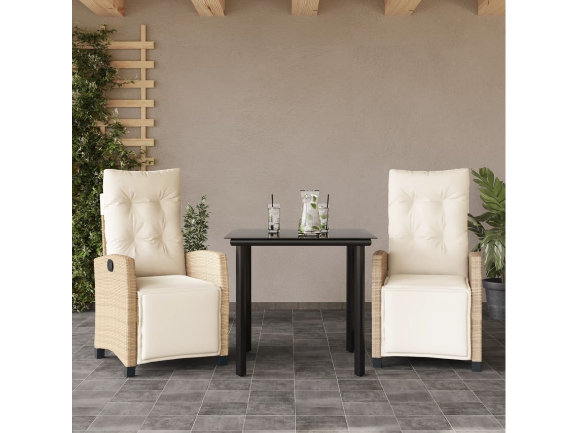 Juego de comedor de jardín de 3 piezas con cojines de mimbre beige de DKD Home Decor