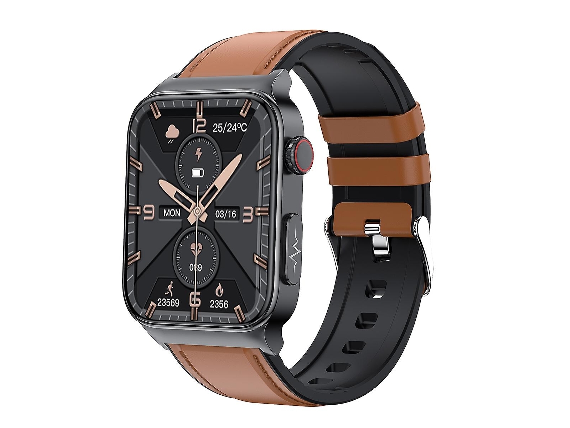 Reloj inteligente E500 con pantalla cuadrada HD de 1,83 pulgadas y correa de cuero Ly Ebike (negro)