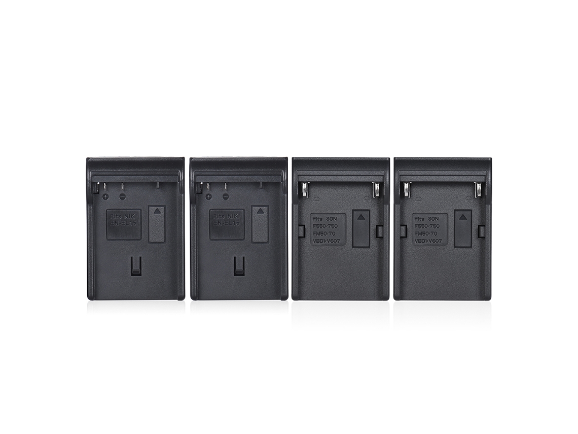 Cargador de baterías de 4 canales para Sony NP-F970, NP-F550, Canon LP-E6, Nikon EN-EL15, LCD y USB
