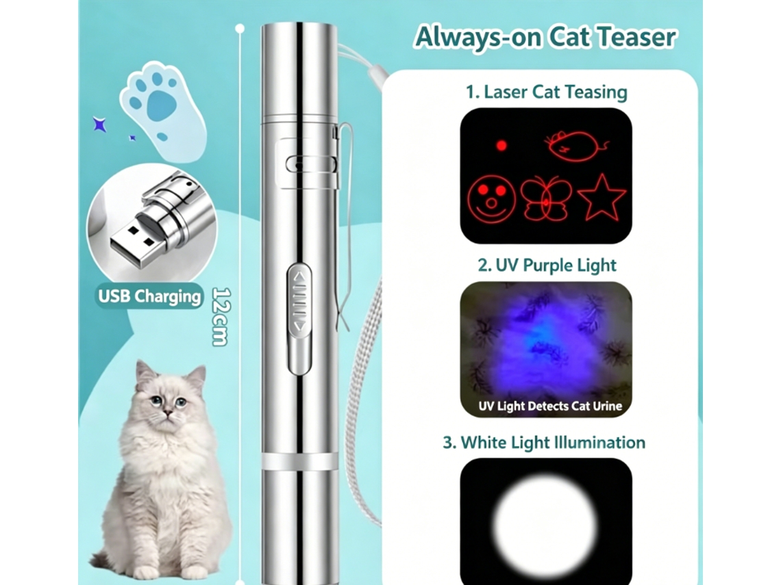Juguetes Para Gatos Puntero Láser Recargable Usb 5 Dibujos 3 Funciones Interactivas Para El Entretenimiento De Las Mascotas