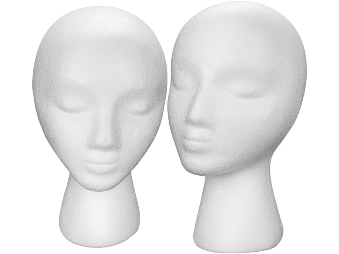 Lot De 2 Têtes Mannequin En Mousse Féminines Blancohes Soportes A Pelucas Y Chapeaux Taille