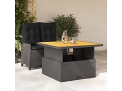 2 Pcs Conjunto De Jantar P/ Jardim C/ Almofadões Vime Pe Preto Dkd Home Decor